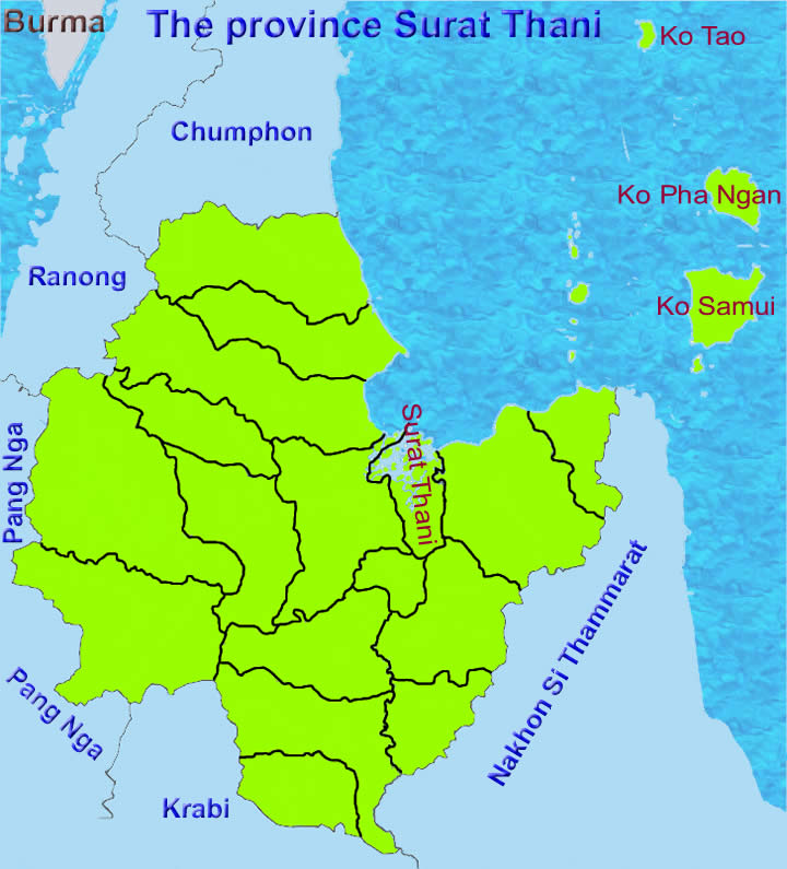 Surat Thani province map of Thailand